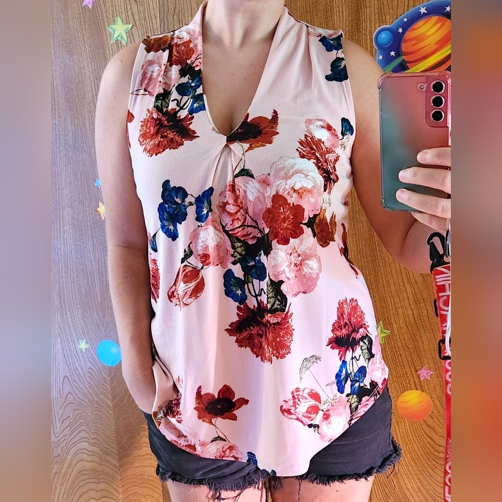Worthington Floral Pink Sleeveless Top